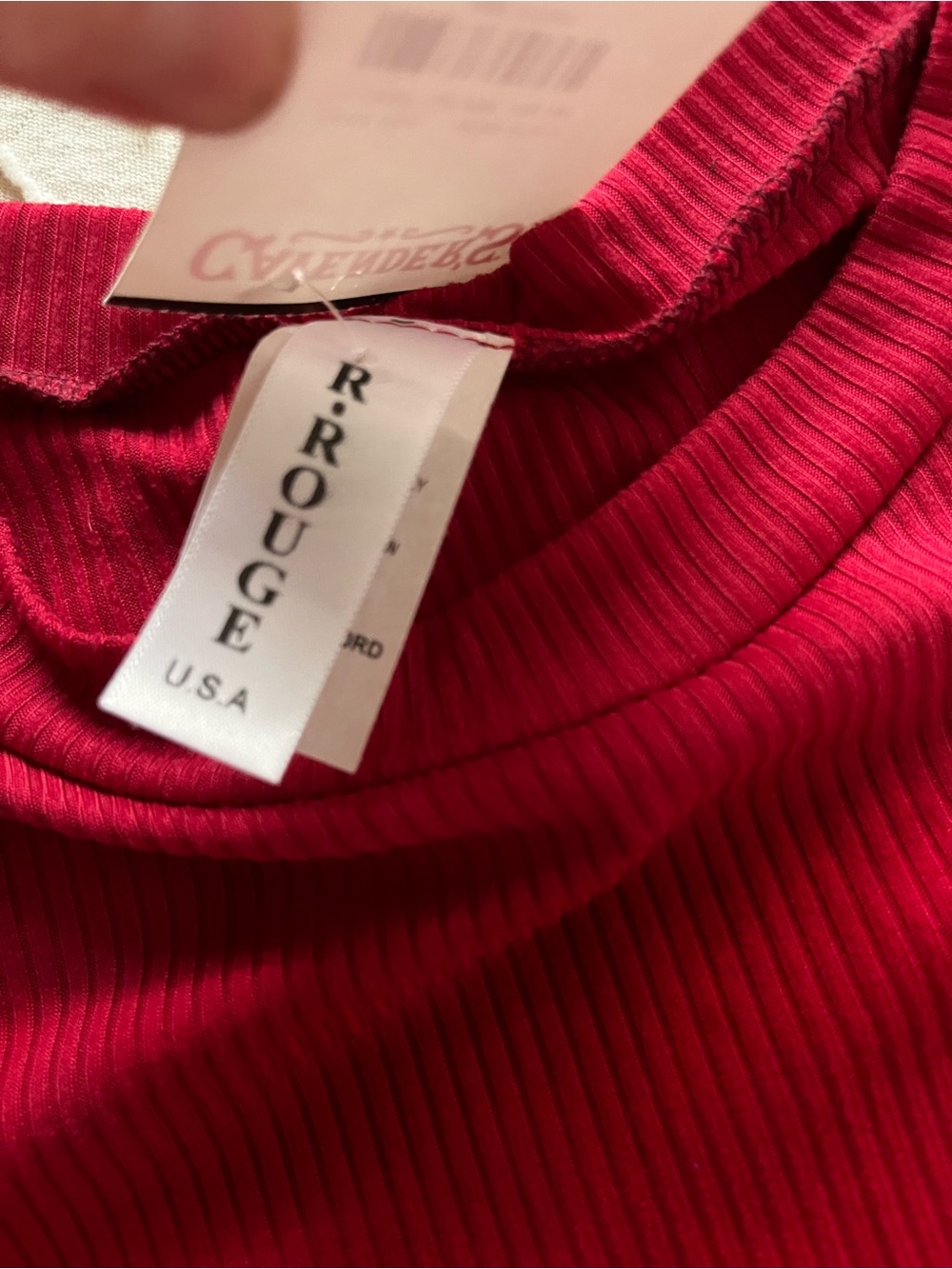 NWT Rouge! Red Ribbed Long-Sleeve Top with Ruffled Shoulders - Picture 2 of 3